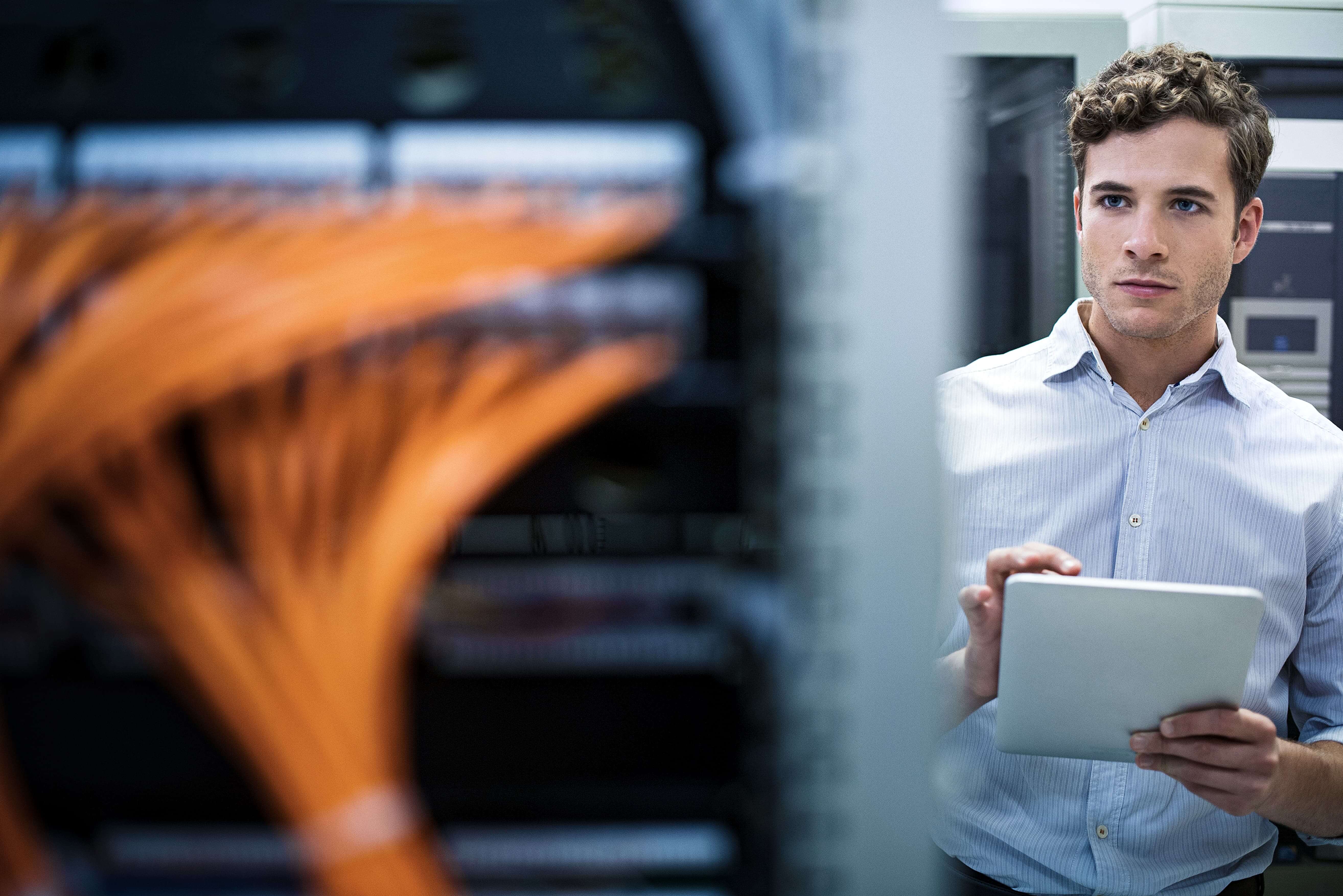 Man in server room