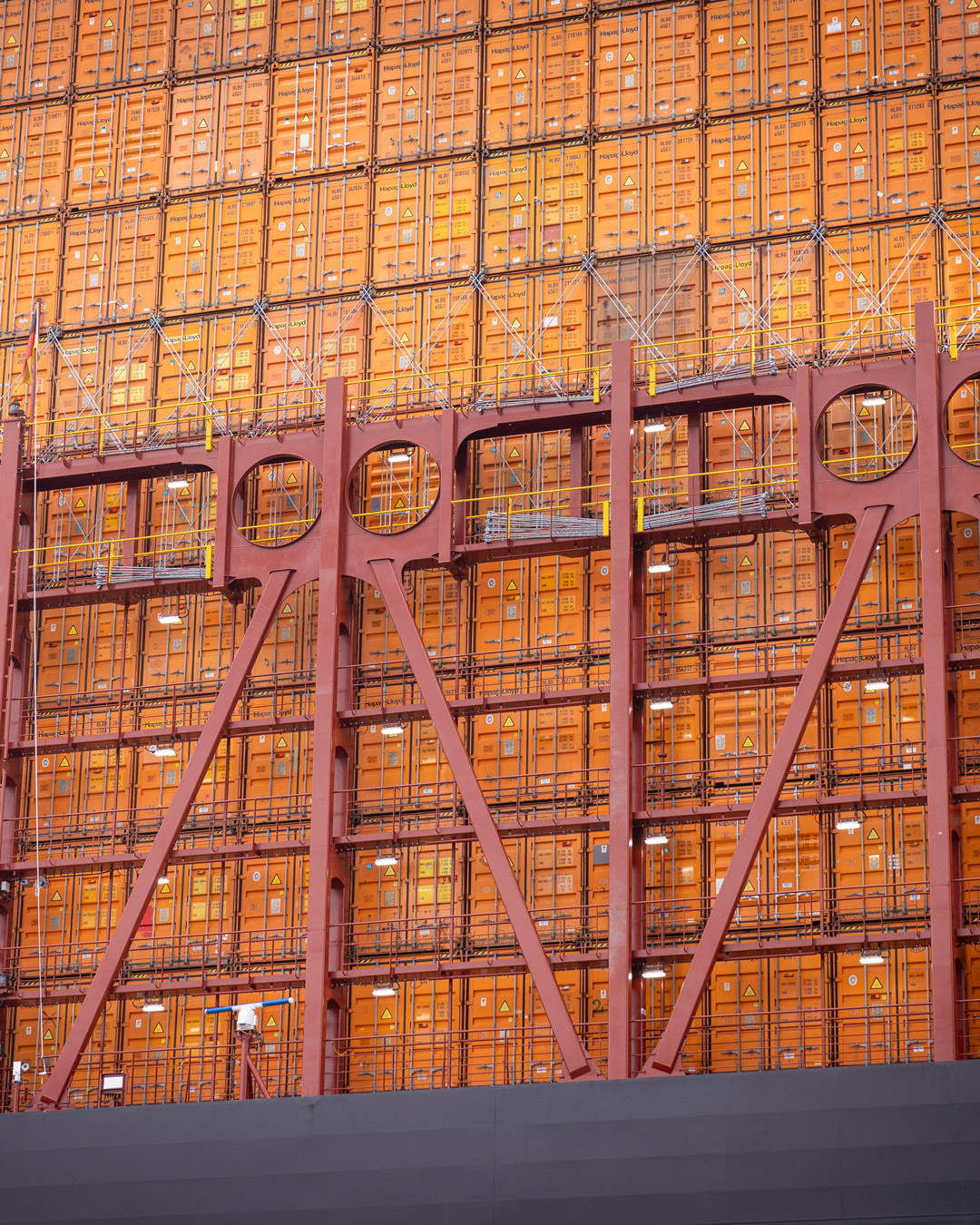Containers stacked on a vessel