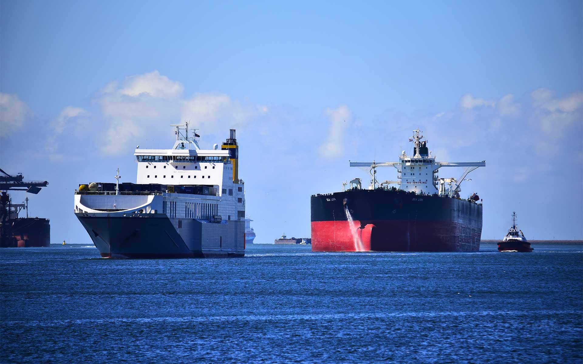 two big ships on the ocean near Rotterdam