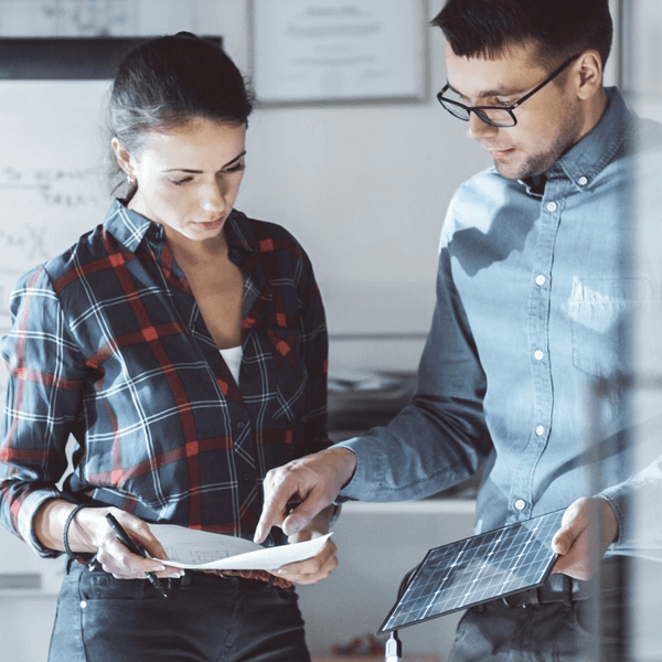 Woman and man discussing