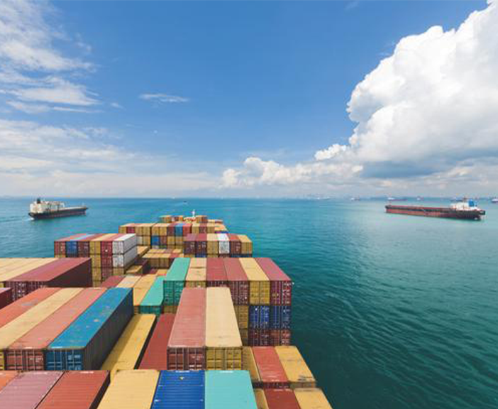Cargo ships entering port of Singapore