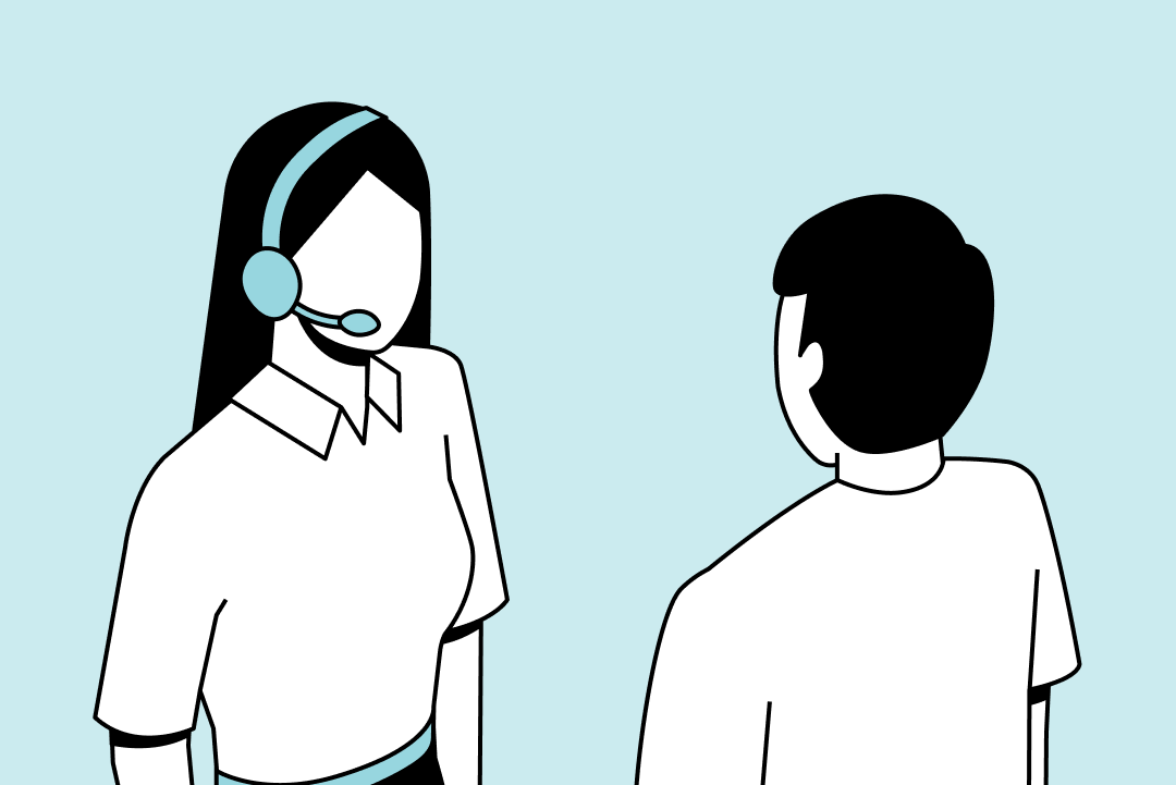 illustration of a woman with headset talking to a man
