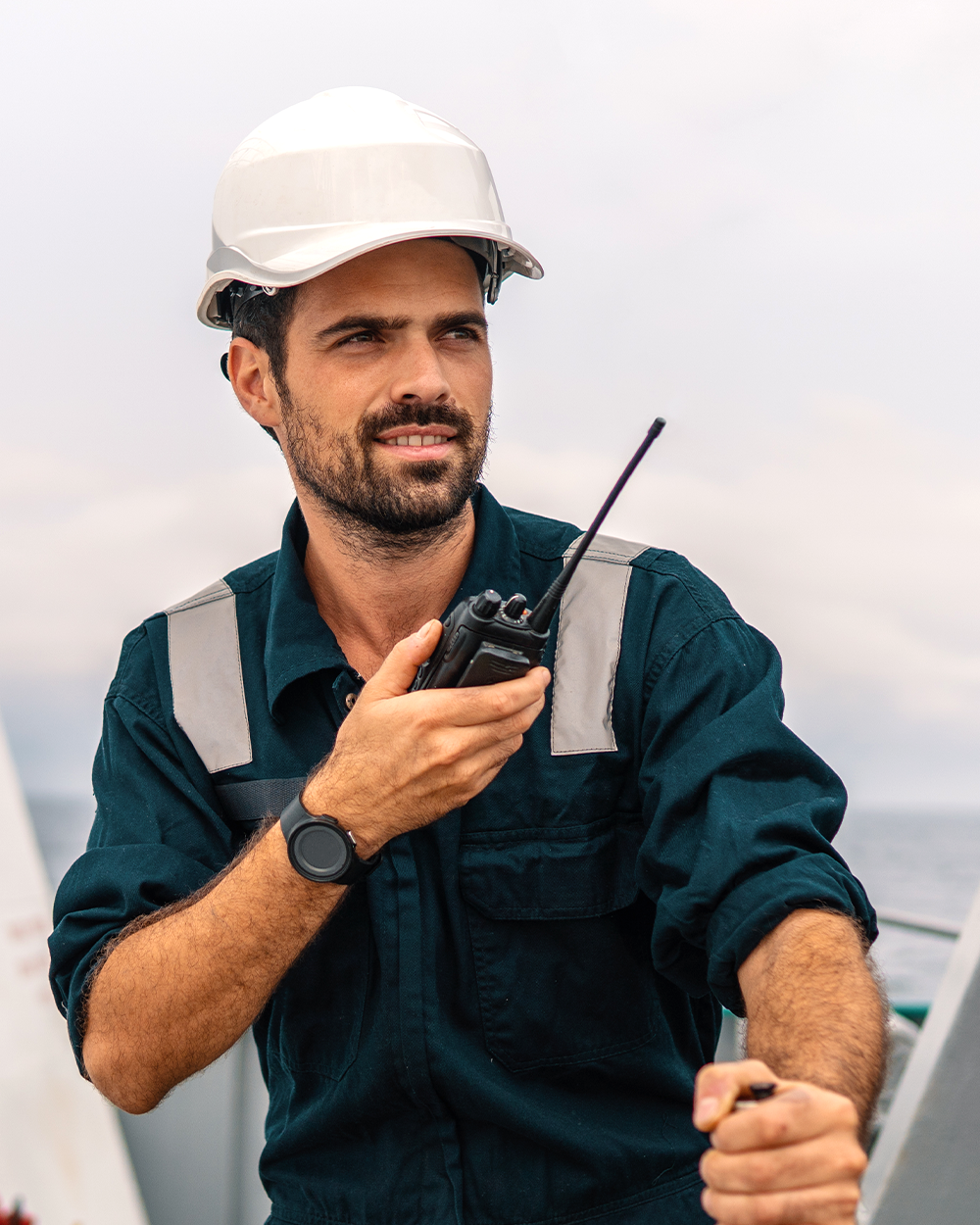 service employee with walkie talkie