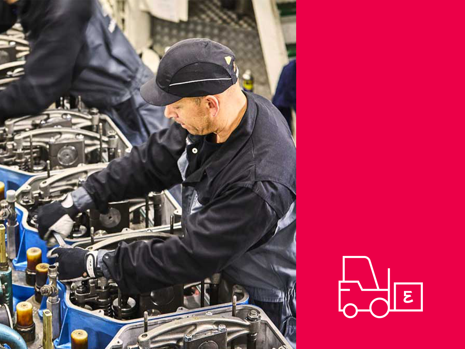 service employee working at an engine