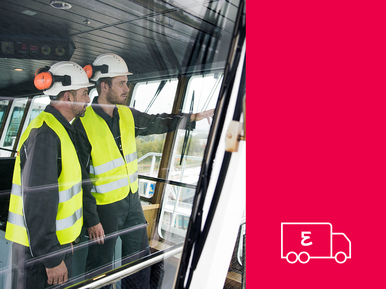 two employees on the deck of a ship